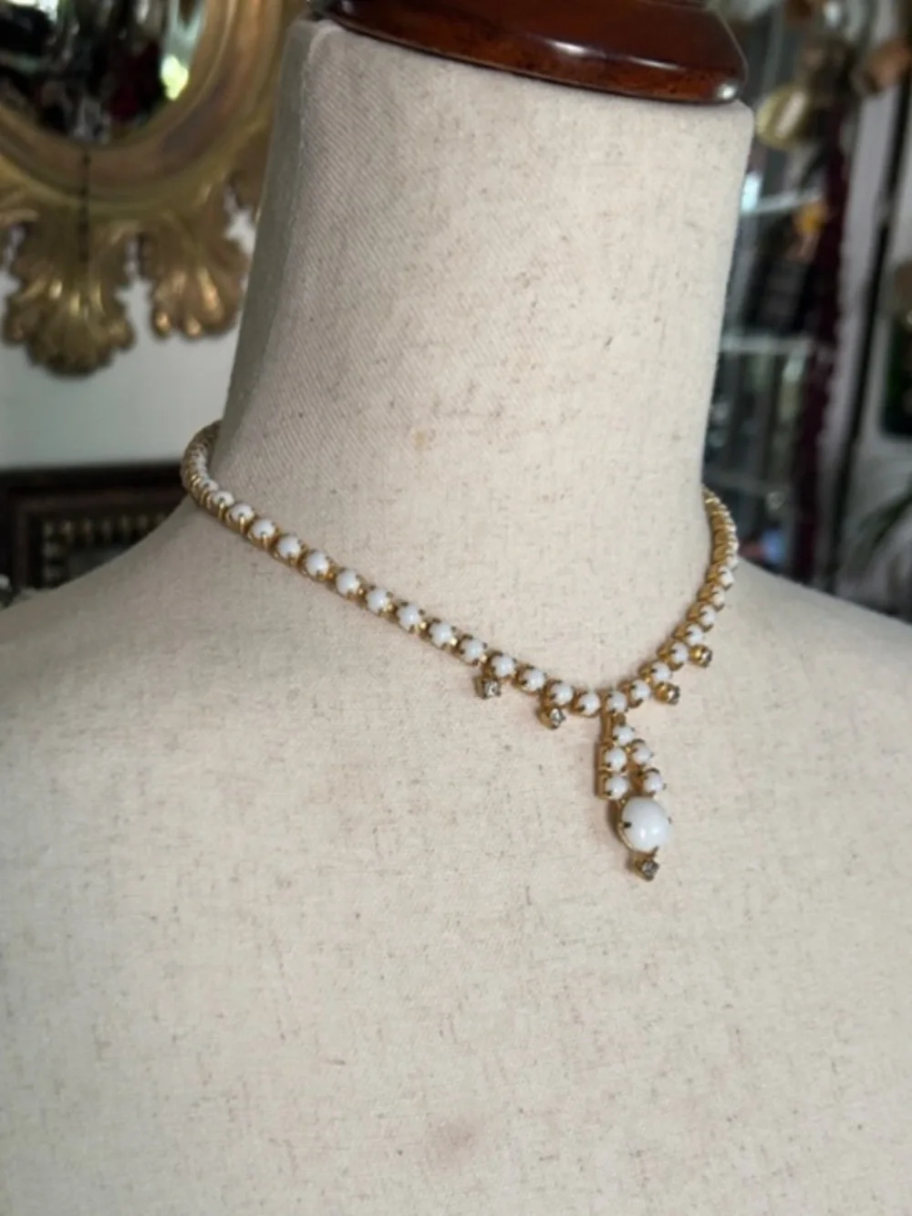 Vintage White MilkGlass Drop Necklace - Picture 5 of 6